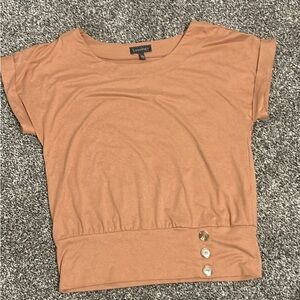 Kensie Tan Short Sleeve Top with Button Accents